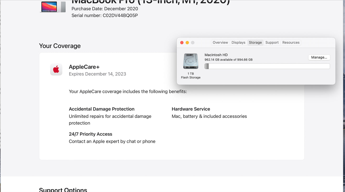 Apple 2020 MacBook Pro 13 in TB M1 8-Core CPU 3.2GHz 16GB RAM 1TB SSD AC+