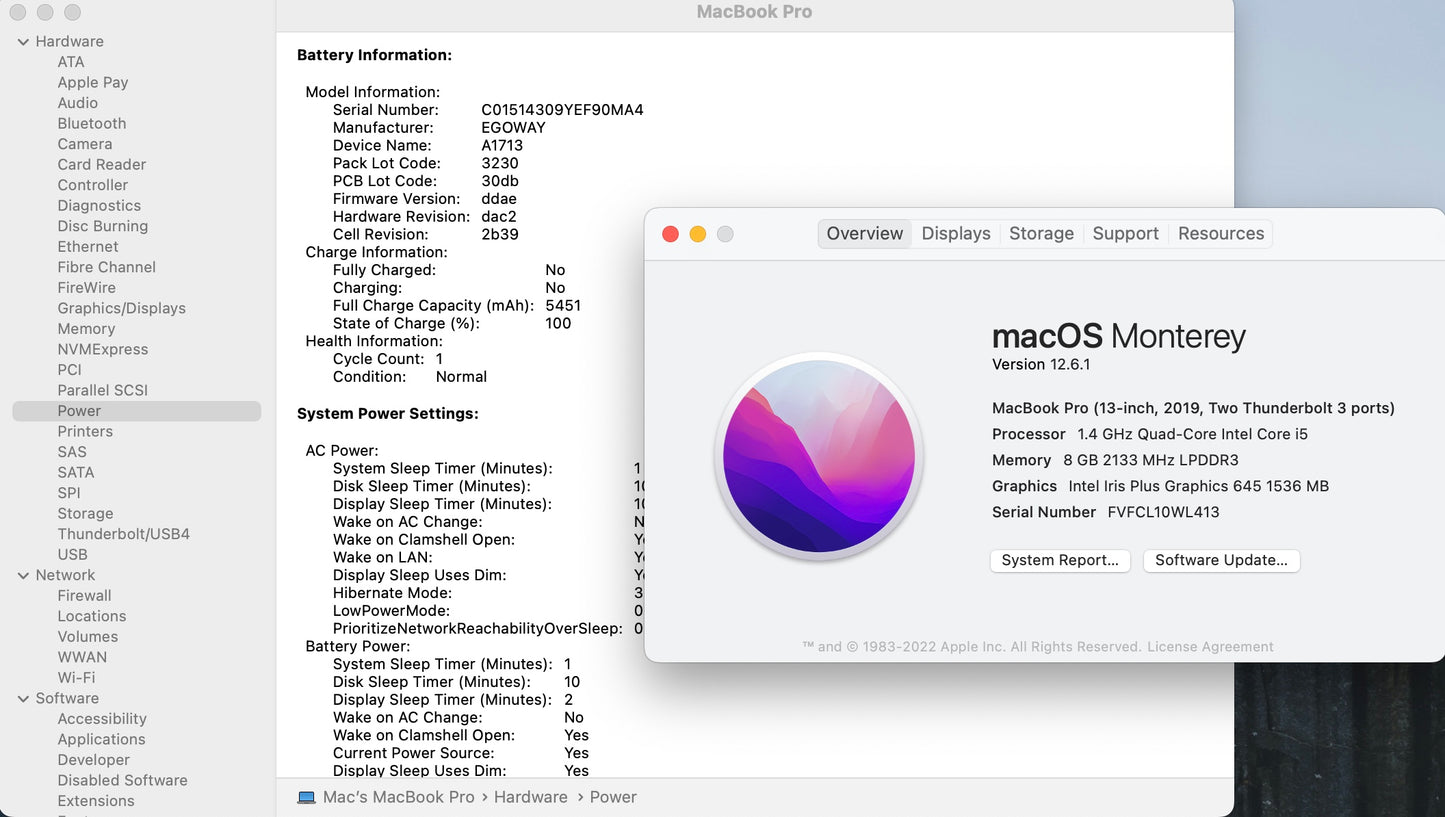 Apple 2019 13 in MacBook Pro TB 1.4GHz Quad-Core i5 8GB RAM 256GB SSD IIPG655