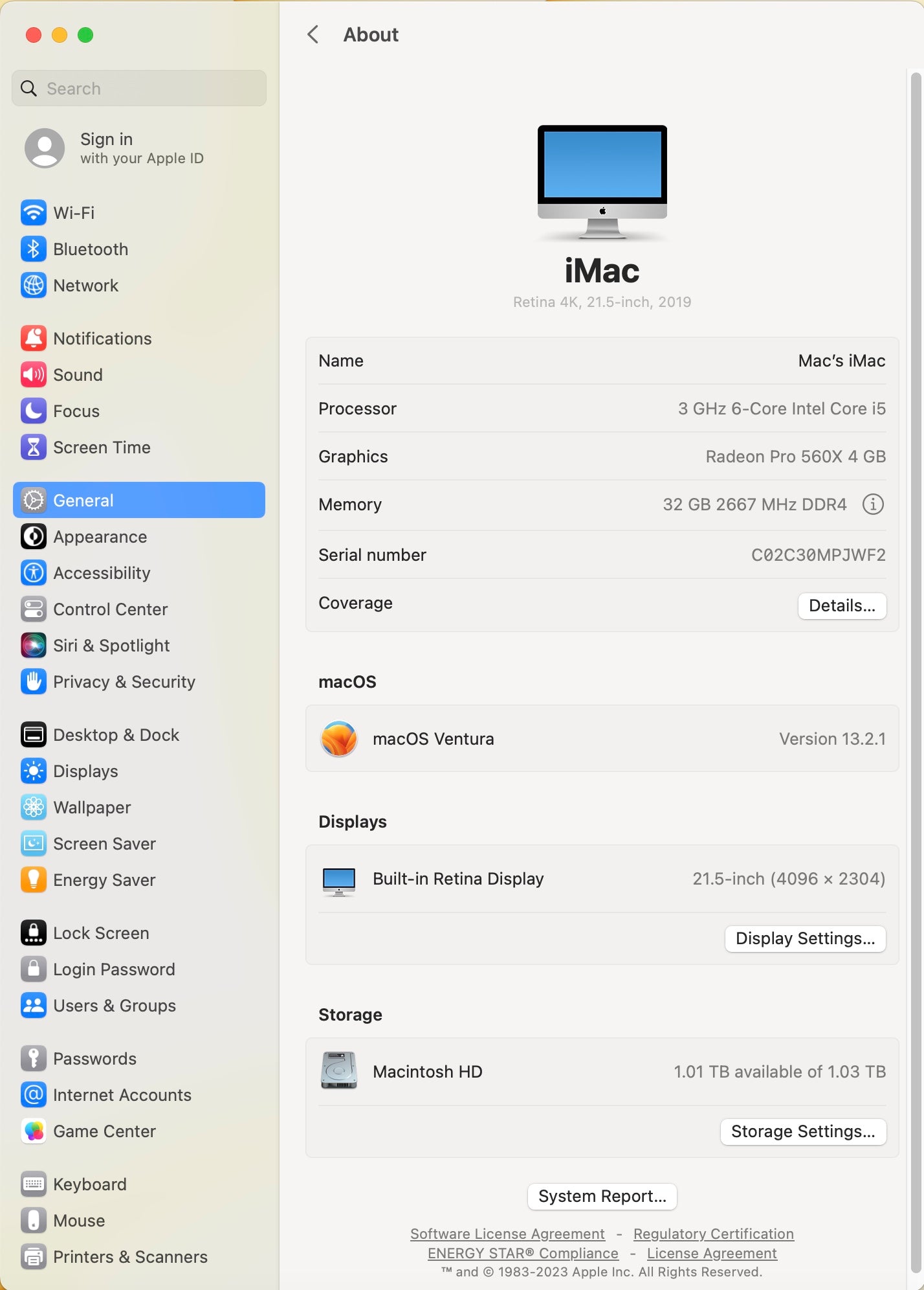 Apple 2019 iMac 21 in 4K Retina 3.0GHz 6-Core i5 32GB RAM 1TB Fusion RP570X 4GB