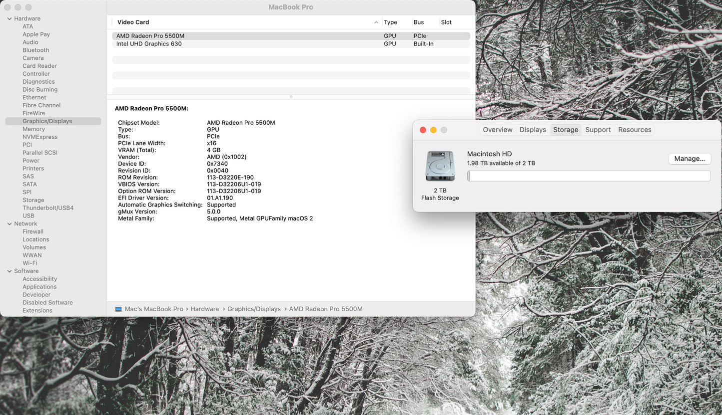 Apple 2019 MacBook Pro 16 in TB 2.3GHz 8-Core i9 16GB RAM 2TB SSD RP5500M 4GB