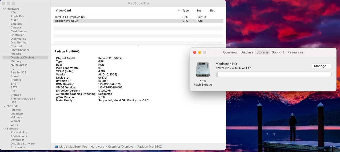 Apple 2019 MacBook Pro 15 in TB 2.4GHz 8-Core i9 32GB RAM 1TB SSD RP560X 4GB
