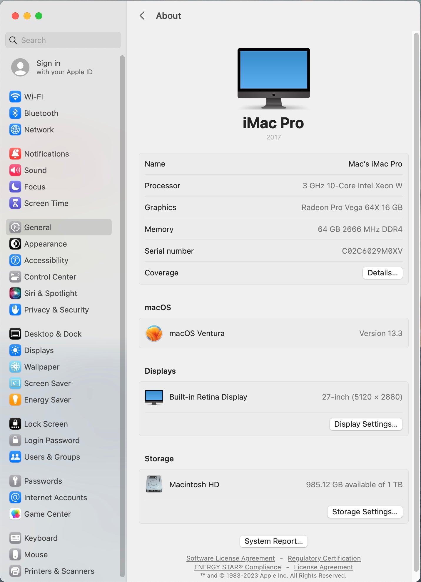 Apple 2017 iMac Pro 5K 3.0GHz 10-Core Xeon W 64GB RAM 1TB SSD Vega 64X 16GB