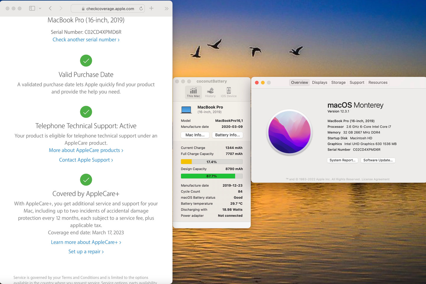Apple 2019 16 in MacBook Pro TB 2.6GHz 6-Core i7 32GB 512GB SSD RP5300M 4GB AC+
