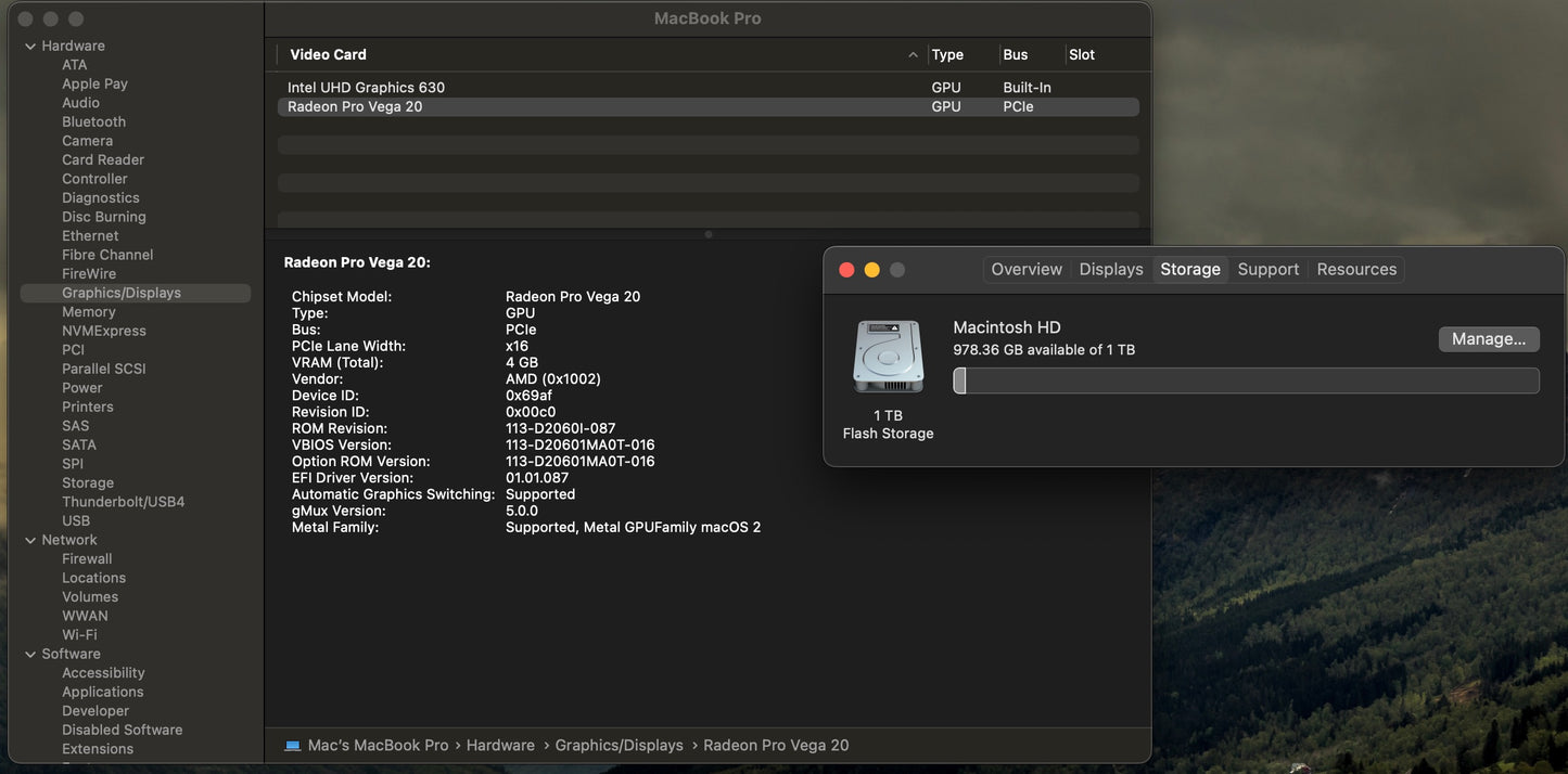 Apple 2018 15 in MacBook Pro TB 2.9GHz 6-Core i9 32GB RAM 1TB SSD Vega 20 4GB