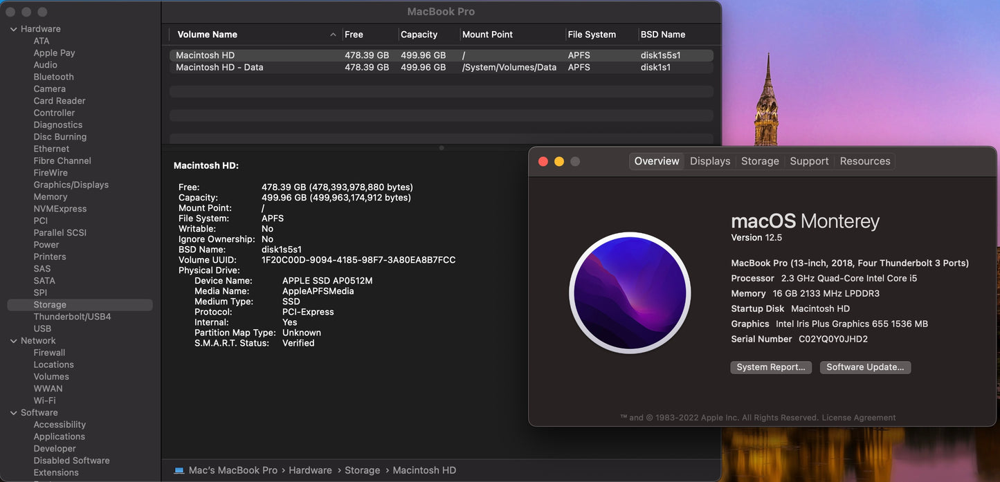 Apple 2018 13 in MacBook Pro TB 2.3GHz Quad-Core i5 16GB RAM 512GB SSD IIPG655