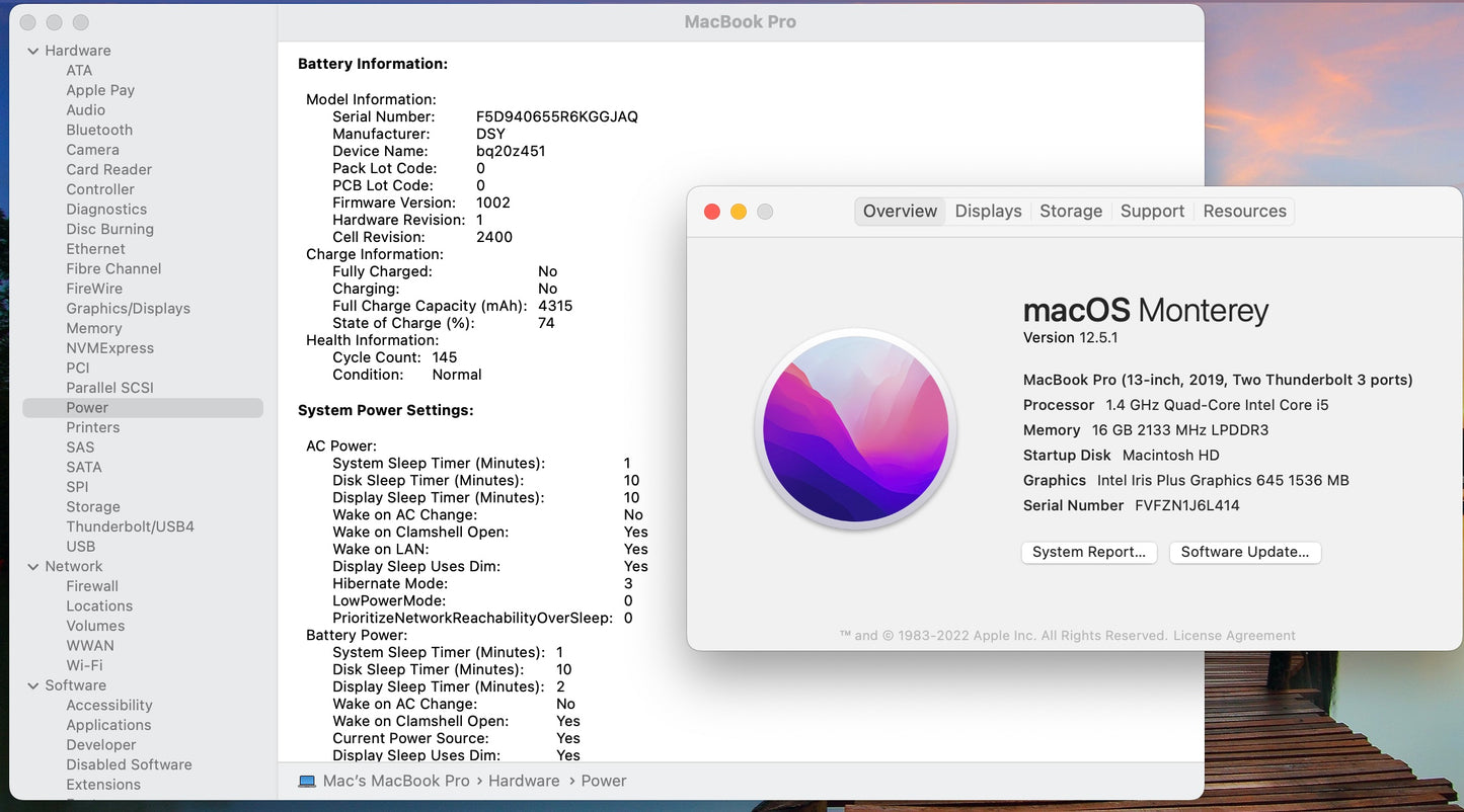 Apple 2019 13 in MacBook Pro TB 1.4GHz Quad-Core i5 16GB RAM 256GB SSD IIPG655