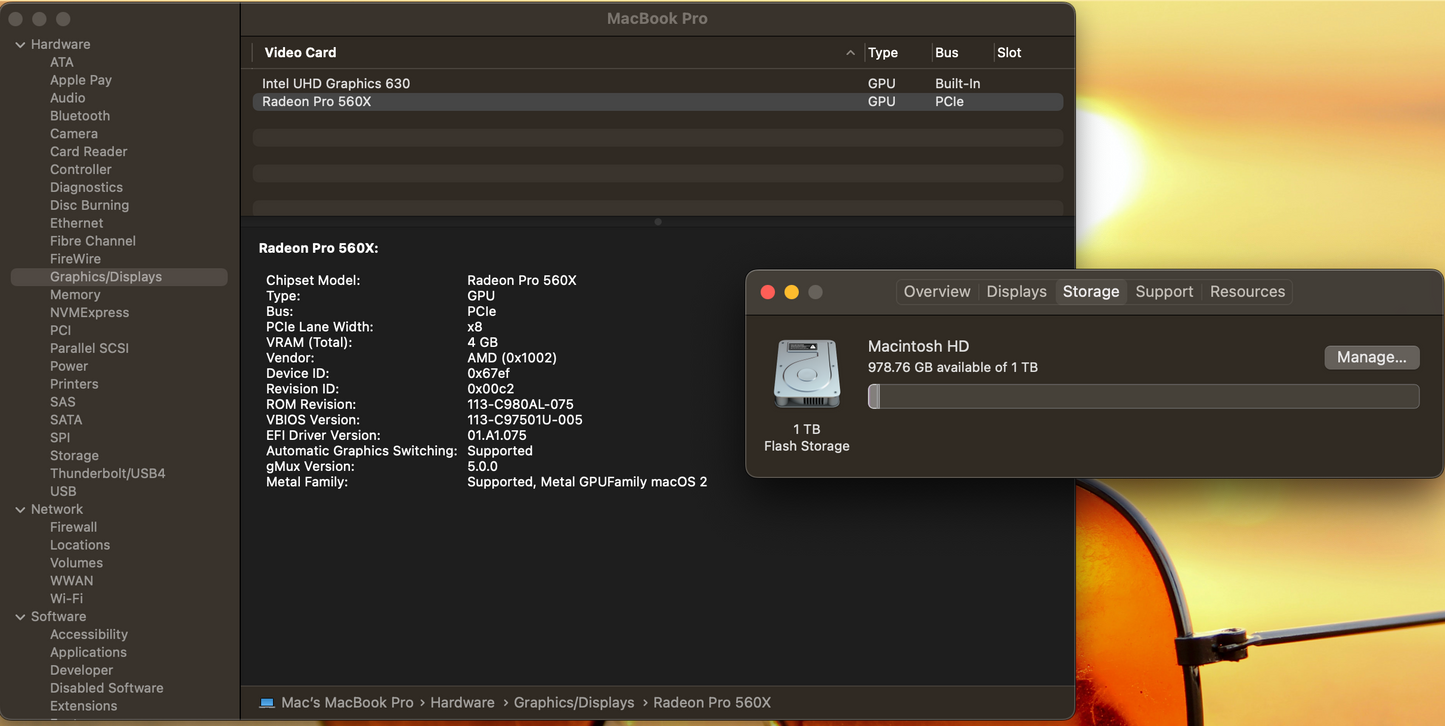 Apple 2018 15 in MacBook Pro TB 2.9GHz 6-Core i9 16GB RAM 1TB SSD RP560X 4GB