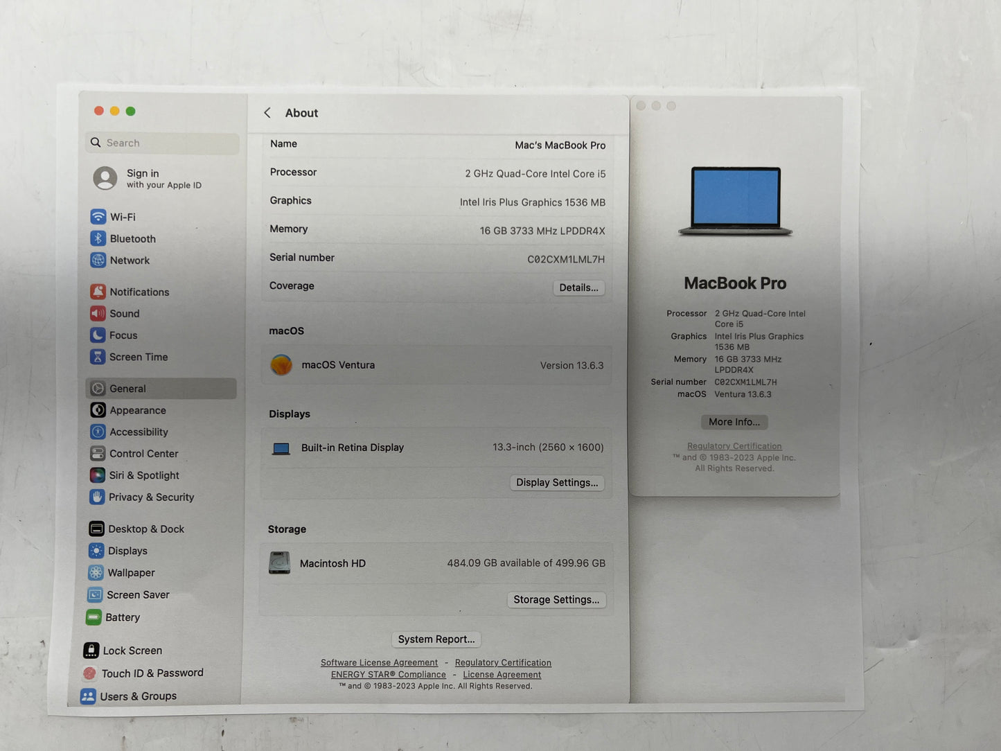 A2251 Apple 2020 MacBook Pro 13" Logic Board 2.0GHz i5 16GB RAM 512GB + Touch ID