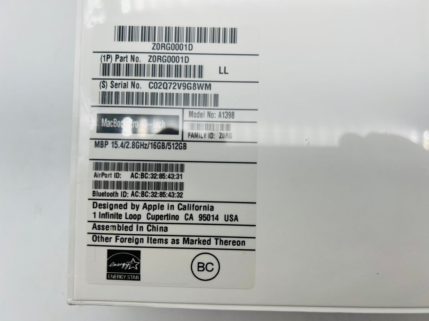 Apple 2015 MacBook Pro 15" 2.8GHz i7 16GB RAM 512GB SSD - Brand New