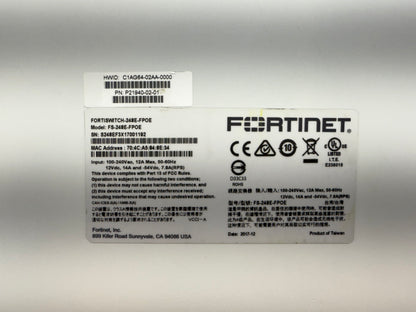 Fortinet FortiSwitch 248E-FPOE 48-Port PoE Switch 4 SFP