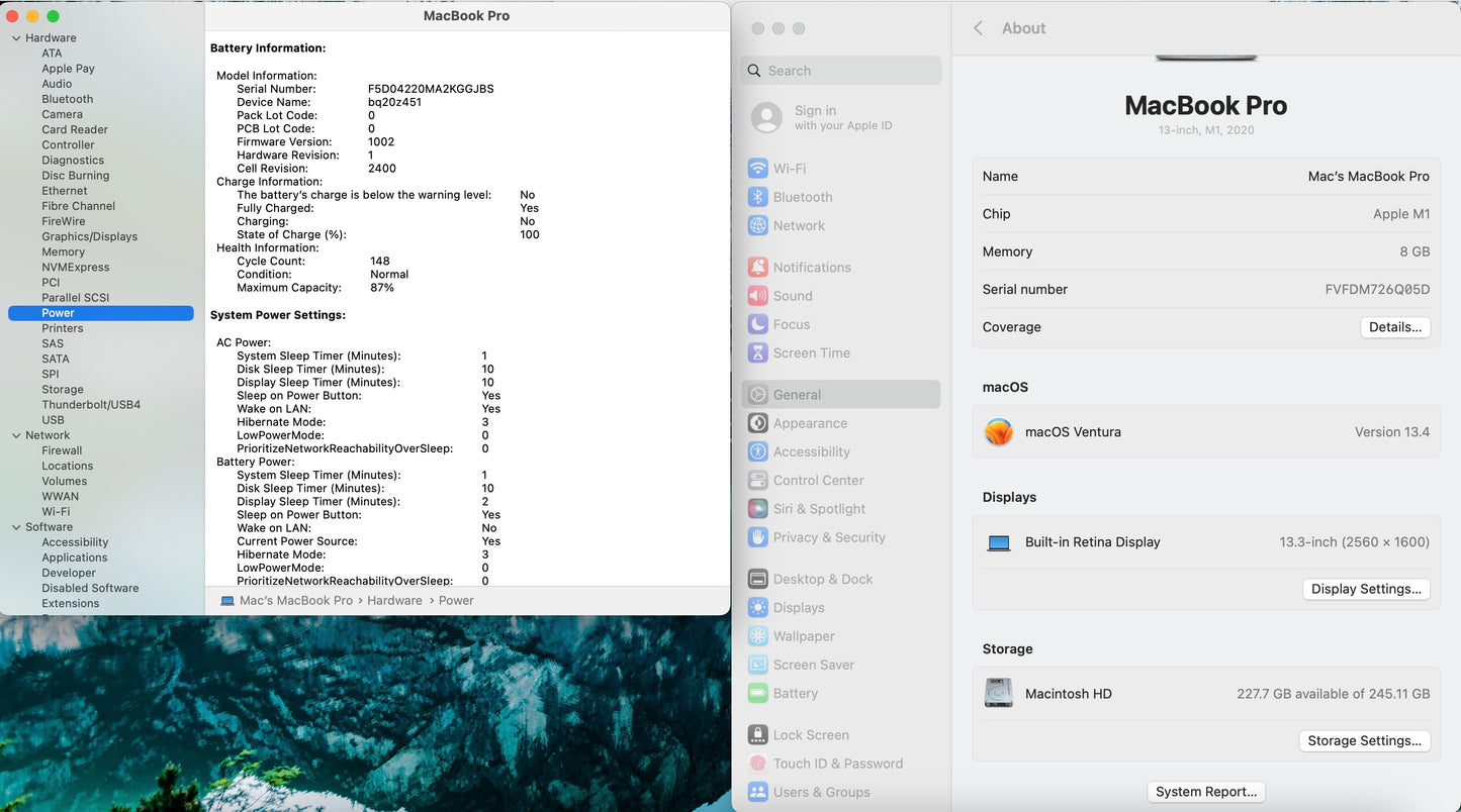 Apple 2020 MacBook pro 13" M1 (8-Core GPU) 8GB RAM 256GB SSD - Good