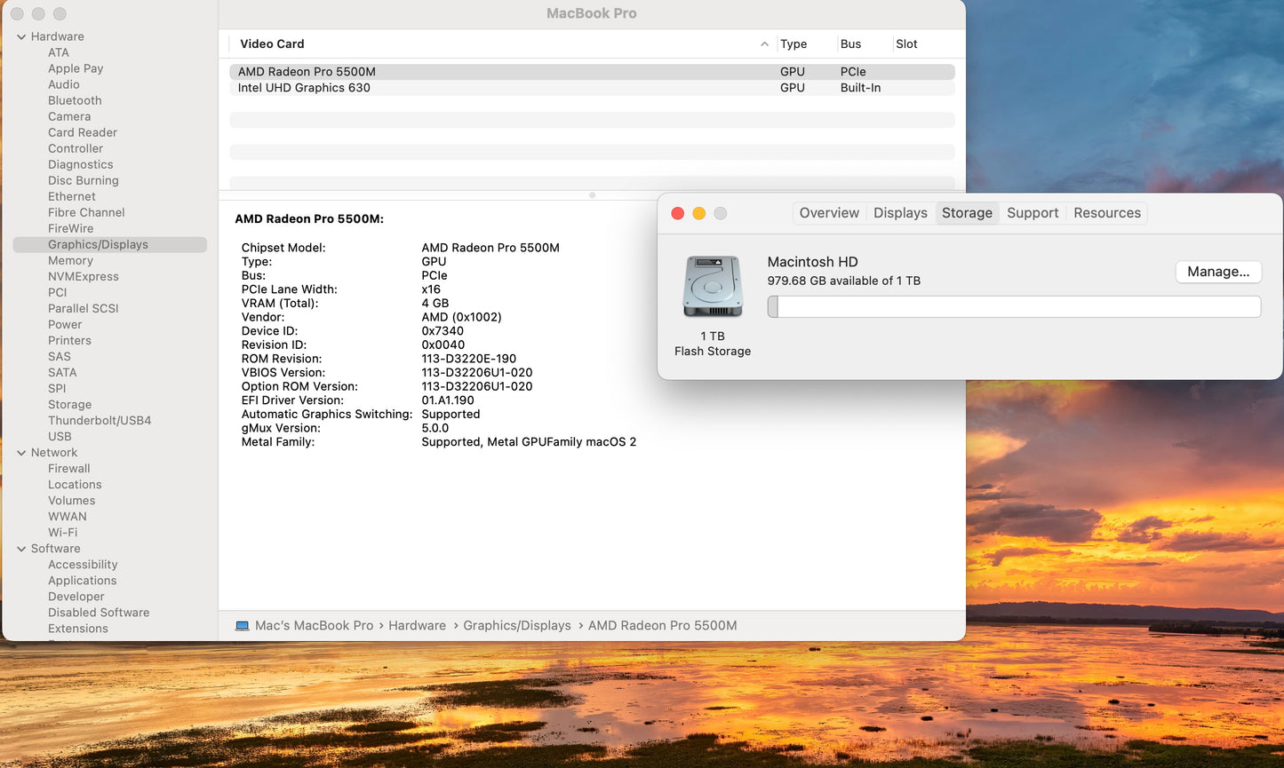 Apple 2019 MacBook Pro 16 in 2.3GHz i9 16GB RAM 1TB SSD RP5500M 4GB - Good