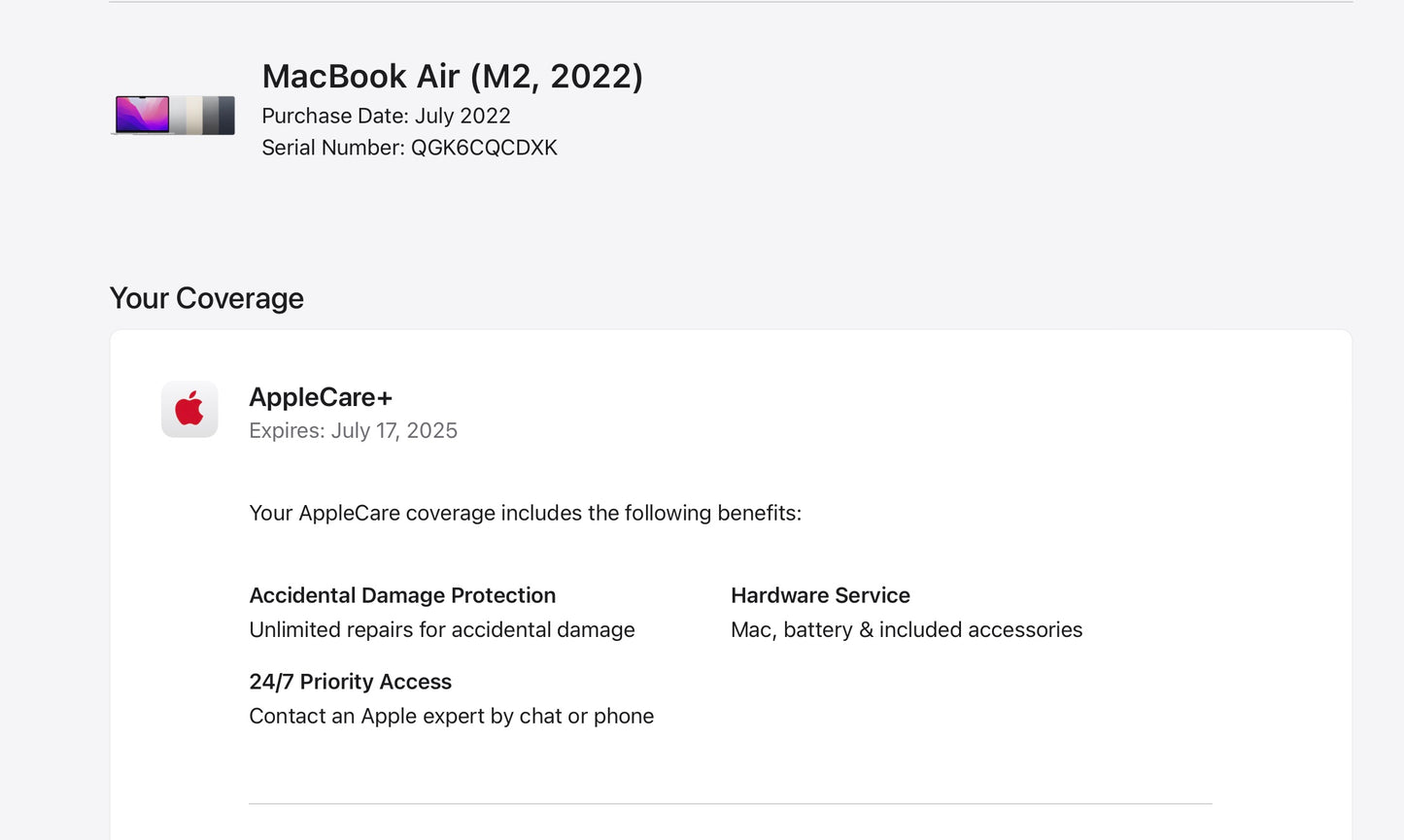 Apple 2022 MacBook Air M2 13.6" (10-Core GPU) 16GB RAM 512GB SSD AC+ - Very good