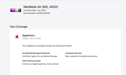 Apple 2022 MacBook Air M2 13.6" (10-Core GPU) 16GB RAM 512GB SSD AC+ - Very good