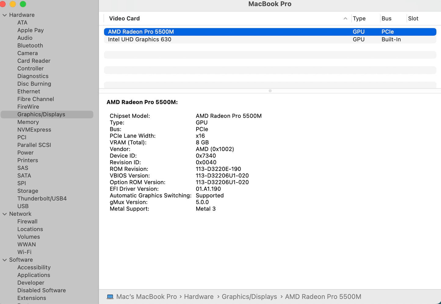 Apple 2019 MacBook Pro 16 in 2.3GHz i9 32GB RAM 1TB SSD RP5500M 8GB - Very Good