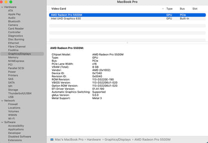 Apple 2019 MacBook Pro 16 in 2.3GHz i9 32GB RAM 1TB SSD RP5500M 8GB - Very Good