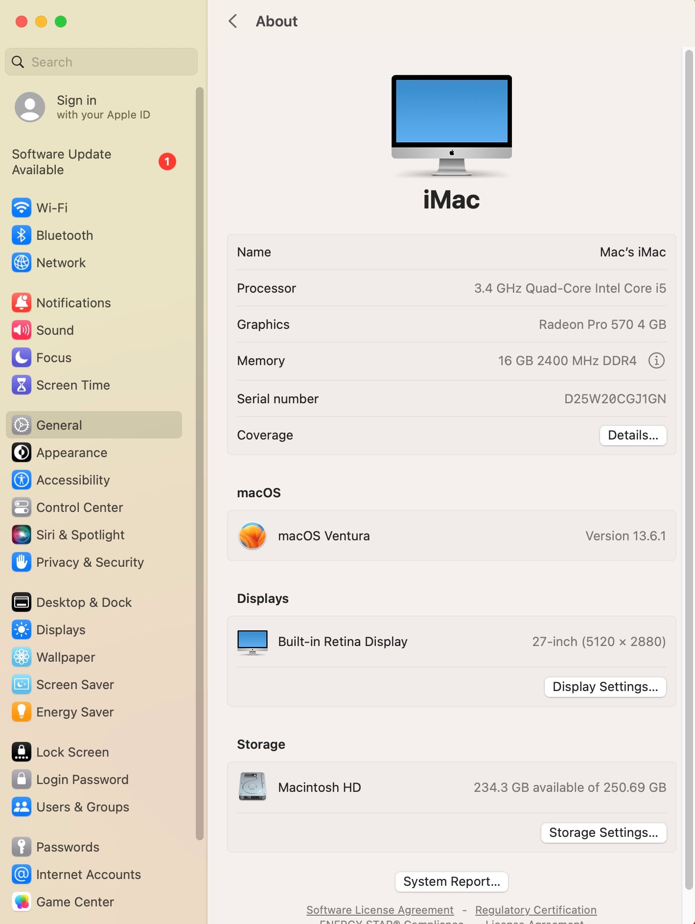 Apple 2017 iMac 27 in 5K 3.4GHz i5 16GB RAM 256GB SSD RP570 4GB - Very Good