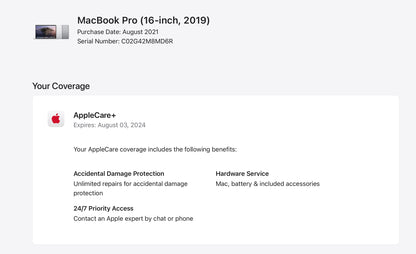 Apple 2019 MacBook Pro 16" 2.4GHz i9 64GB RAM 512GB RP5500M 8GB AC+ - Very Good