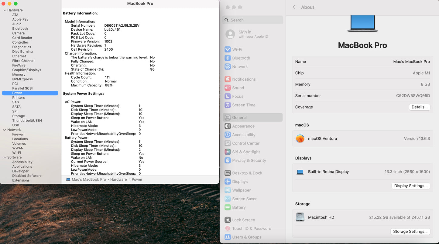 Apple 2020 MacBook Pro 13" M1 3.2GHz (8-Core GPU) 8GB RAM 256GB SSD - Very Good