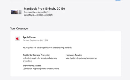 Apple 2019 MacBook Pro 16 in 2.3GHz i9 16GB RAM 1TB SSD RP5500M 4GB AC+ - Good