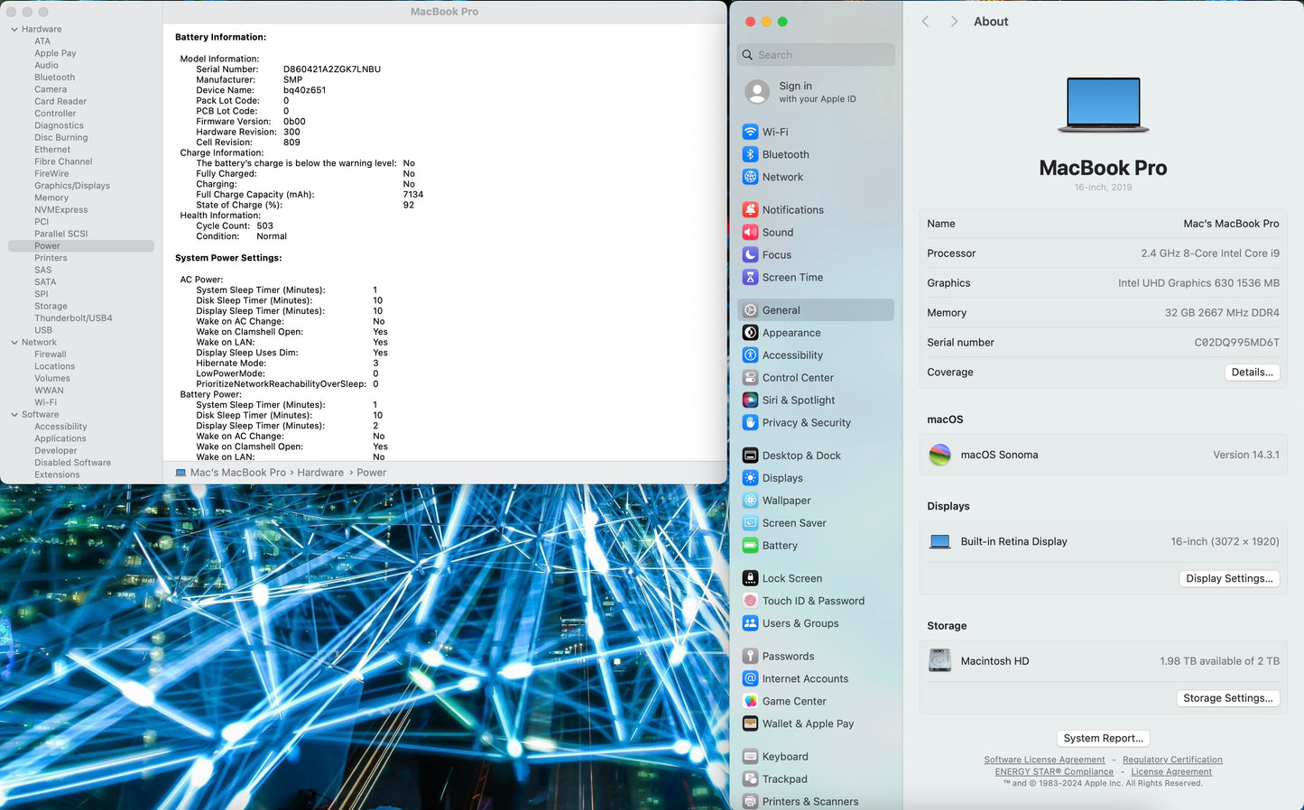 Apple 2019 MacBook Pro 16" TB 2.4GHz i9 32GB RAM 2TB SSD RP5500M 8GB - Very good