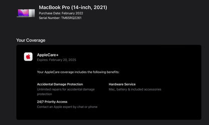 Apple 2021 MacBook Pro 14" M1 Pro (14-Core GPU) 16GB RAM 512GB SSD AC+ Very good