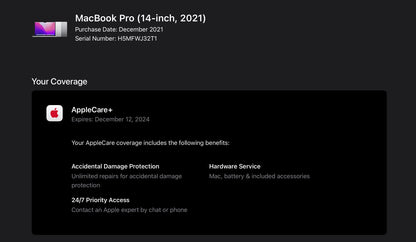 Apple 2021 MacBook Pro 14" M1 Pro (14-Core GPU) 16GB RAM 512GB SSD AC+ - Good