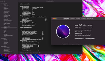 Apple 2020 MacBook pro 13" M1 (8-Core GPU) 8GB RAM 256GB SSD AC+ - Excellent