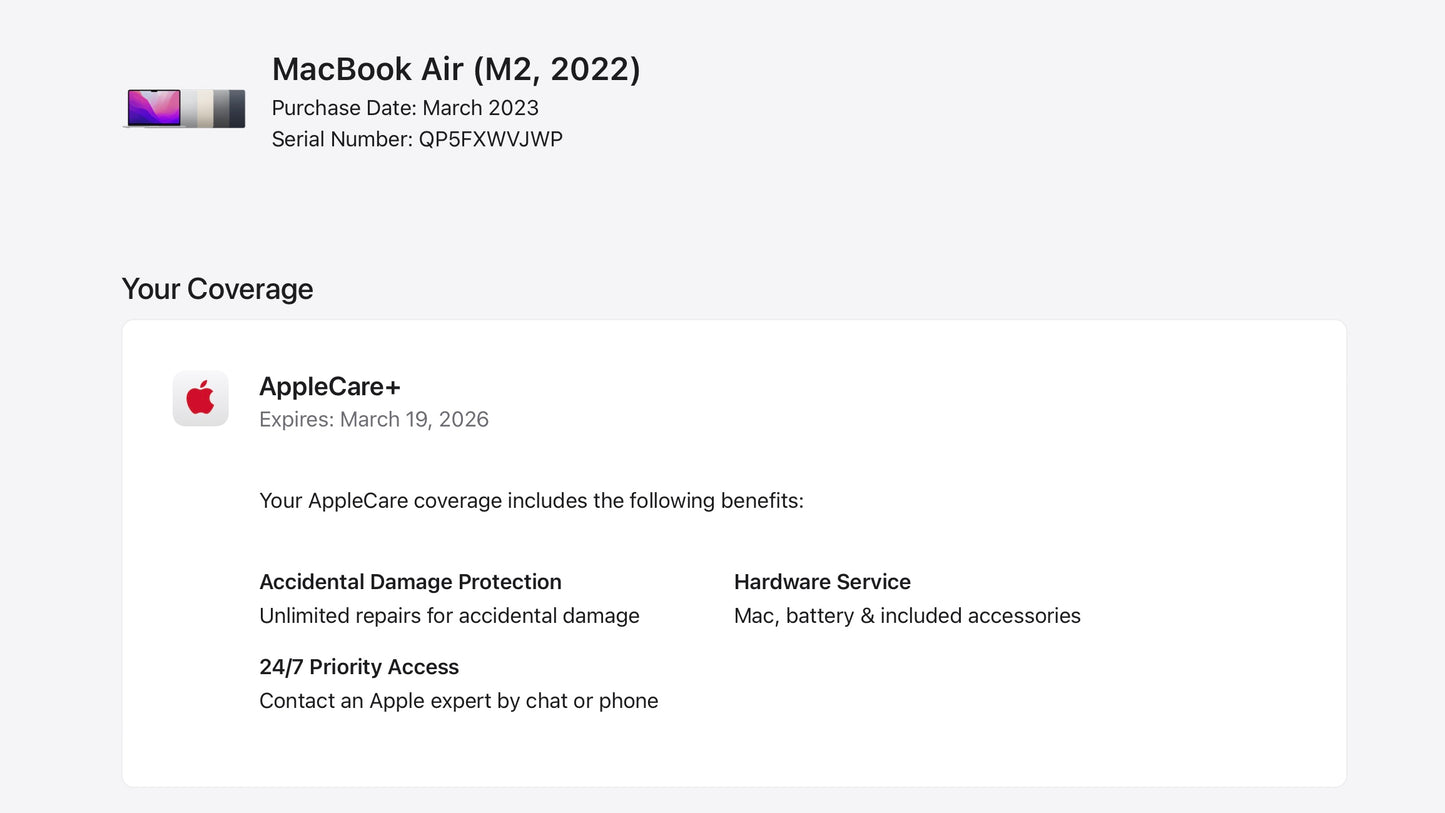 Apple 2022 MacBook Air M2 13.6" (10-Core GPU) 8GB RAM 512GB SSD AC+ - Excellent