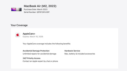 Apple 2022 MacBook Air M2 13.6" (10-Core GPU) 8GB RAM 512GB SSD AC+ - Excellent