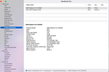 Apple 2019 MacBook Pro 16 in 2.3GHz i9 32GB RAM 1TB SSD RP5500M 8GB - Very Good