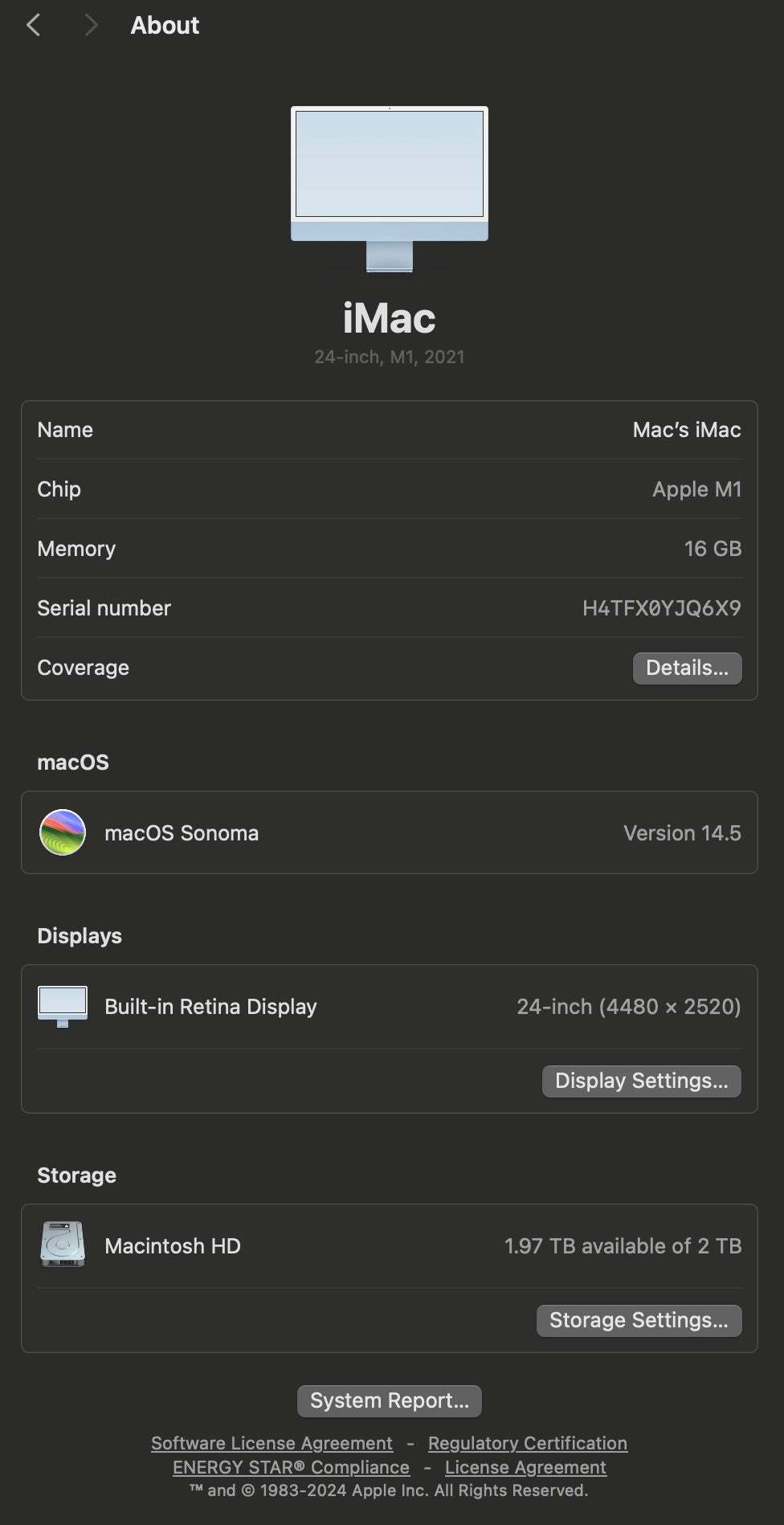Apple 2021 iMac 24" M1 3.2GHz (8-Core-GPU) 16GB RAM 2TB SSD - Excellent