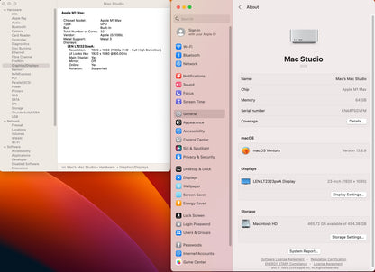 Apple 2022 Mac Studio M1 Max 3.2GHz (32-Core GPU) 64GB RAM 512GB SSD - Very good