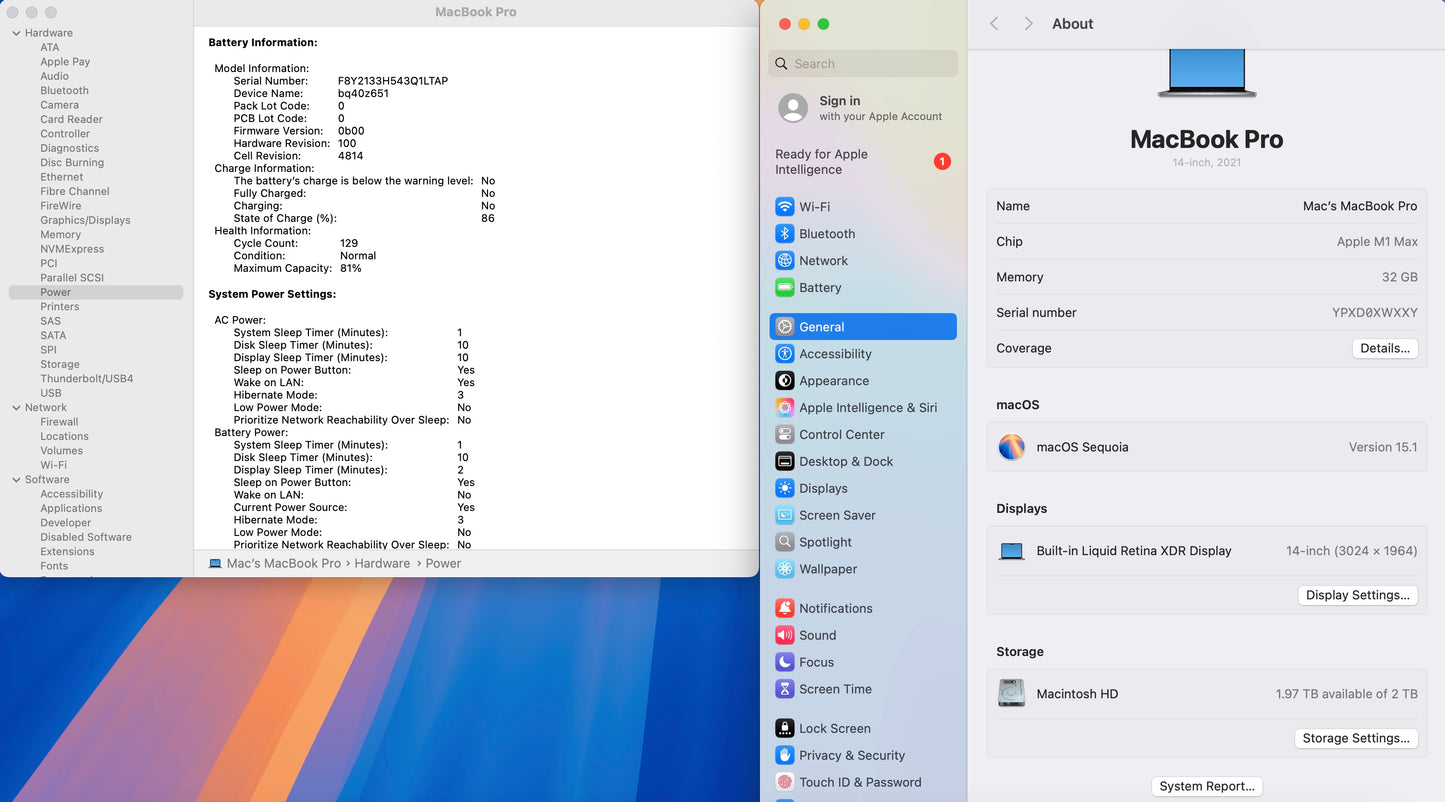 Apple 2021 MacBook Pro 14" M1 Max (32-Core GPU) 32GB RAM 2TB SSD - Good