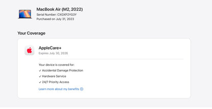 Apple 2022 MacBook Air M2 13.6" (8-Core GPU) 16GB RAM 256GB SSD AC+ - Very good