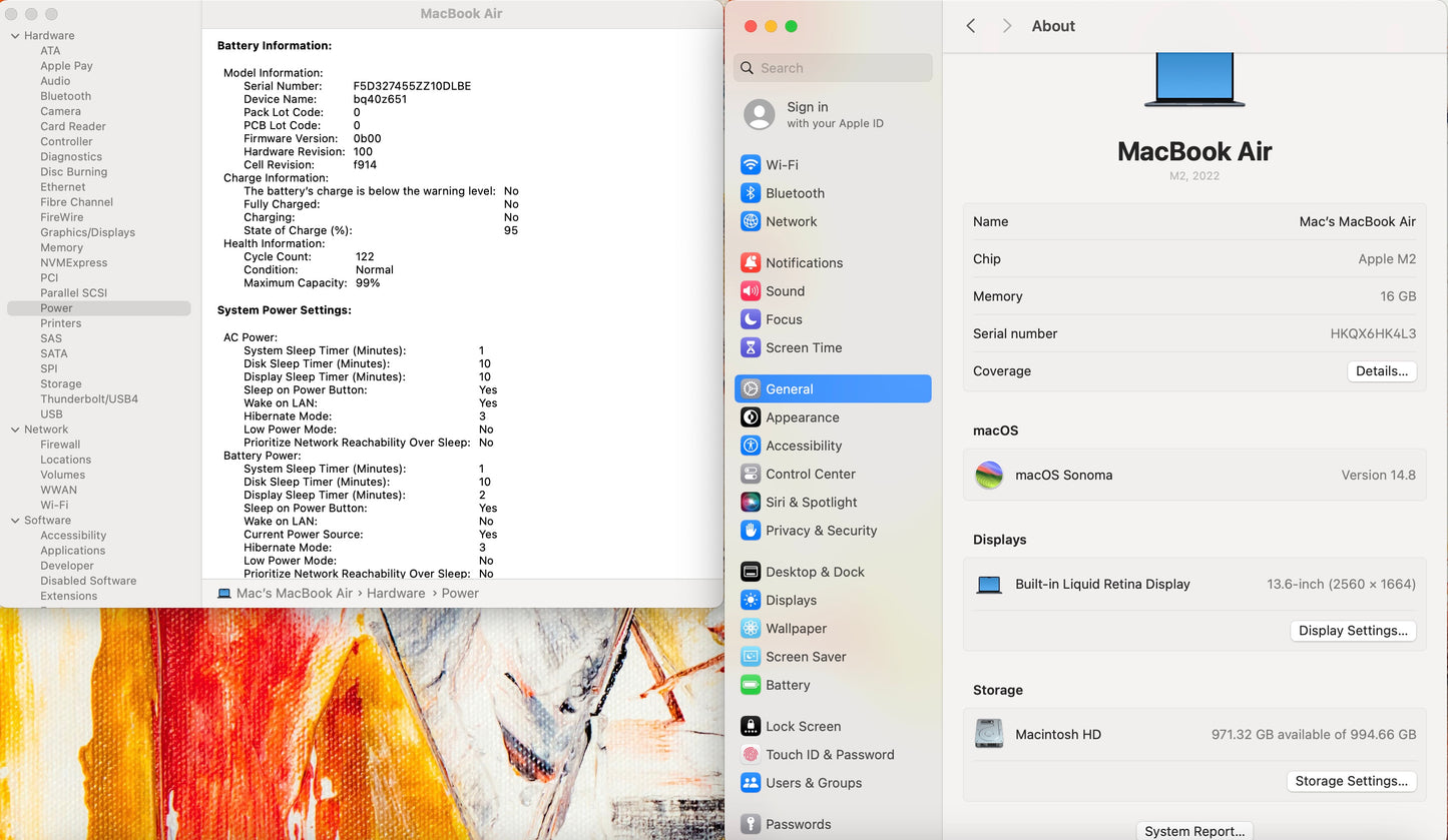Apple 2022 MacBook Air M2 13.6" (8-Core GPU) 16GB RAM 1TB SSD AC+ - READ