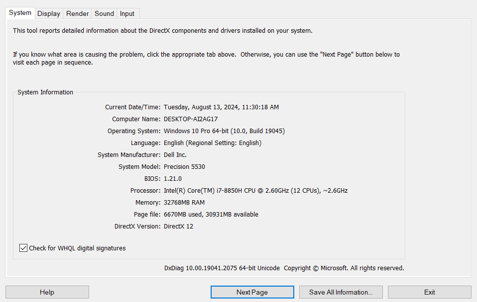Dell Precision 5530 15.6" 2.6GHz i7-8850H 32GB RAM 512GB SSD Nvidia Quadro P1000
